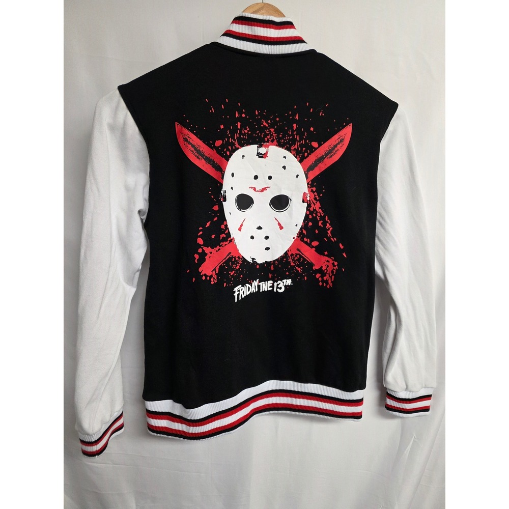 Friday the 13th Jason Voorhees Varsity Jacket Black White Mens Horror F13 Coat